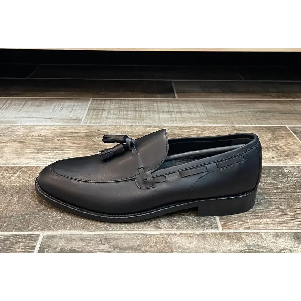 $950 NIB Nettleton Black Leather Almond Toe Tassel Loafers Slip Ons Shoes 13
